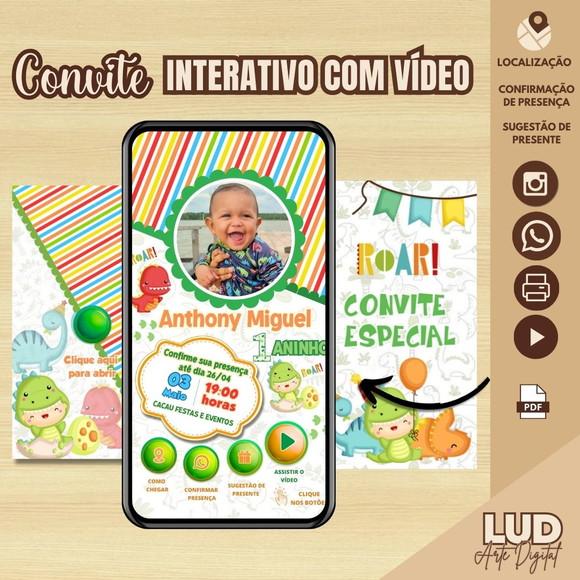 Convite Envelope Interativo com Vídeo Dino Baby