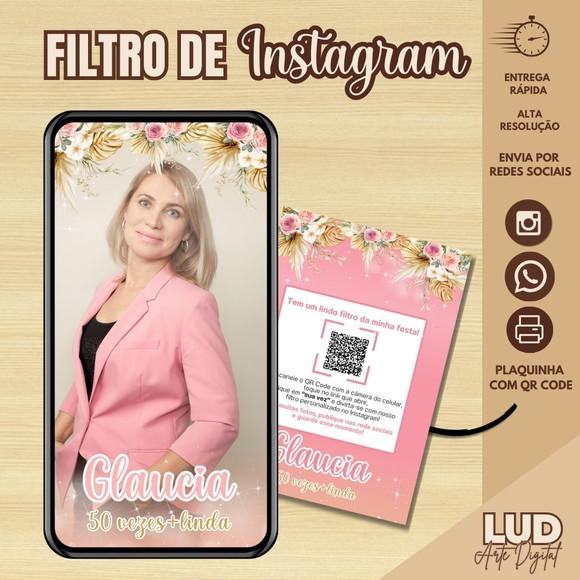 Filtro de Instagram 50 Anos Rosa + Plaquinha com Qr Code