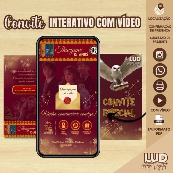 Convite 15 Anos Interativo com Vídeo Harry Potter