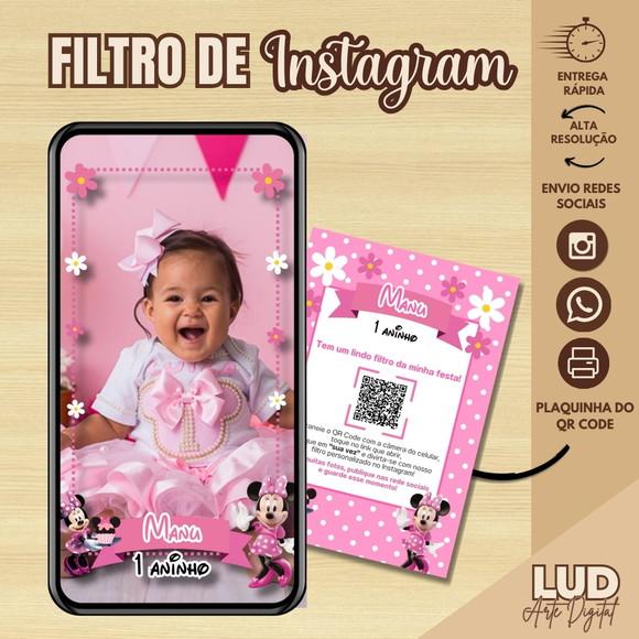 Filtro de Instagram Minnie Rosa + Plaquinha com Qr Code