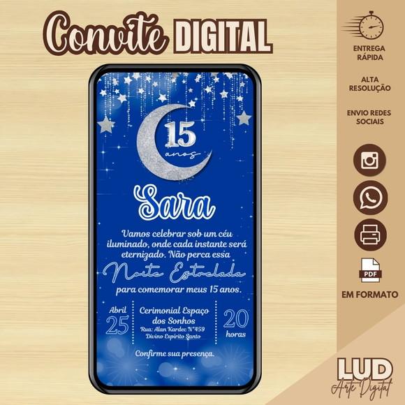 Convite Digital 15 Anos Azul Noite Estrelada