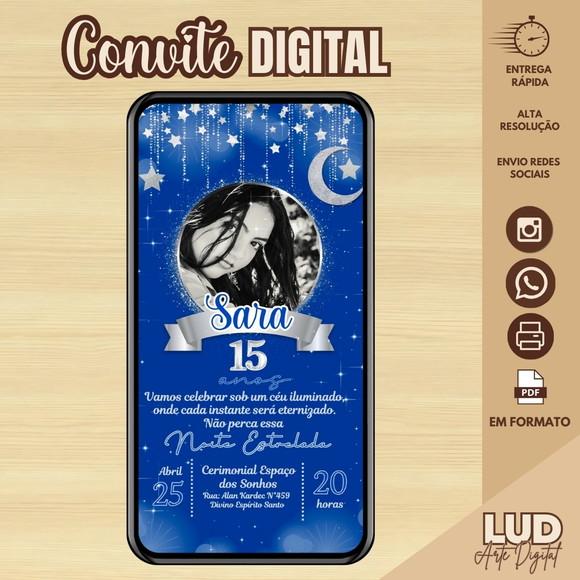 Convite Digital 15 Anos Azul Noite Estrelada