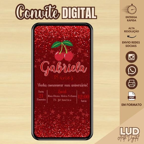 Convite Digital Adulto Glitter Vermelho Cerejinha