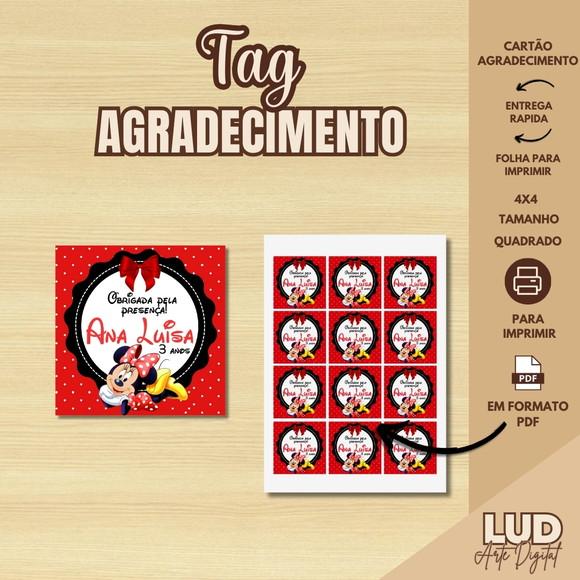 Tag de Agradecimento Quadrada Minnie - Personalizada