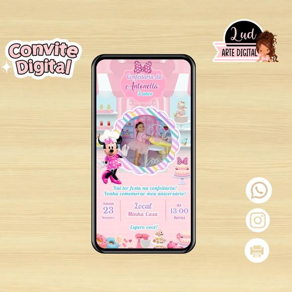 Convite Digital com Foto Confeitaria da Minnie