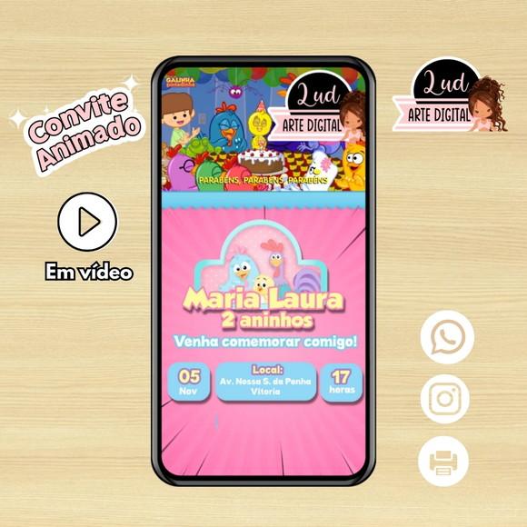 Convite Animado 30s Galinha Pintadinha Rosa