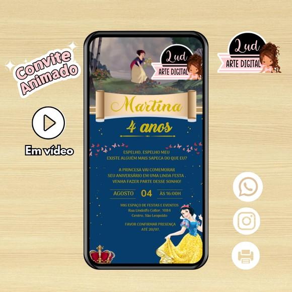 Convite Animado Vertical 30s Branca de Neve