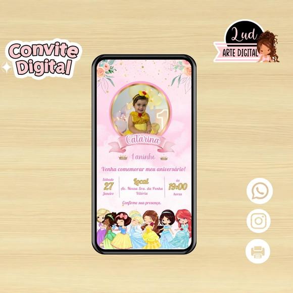 Convite Digital com Foto Princesas Disney