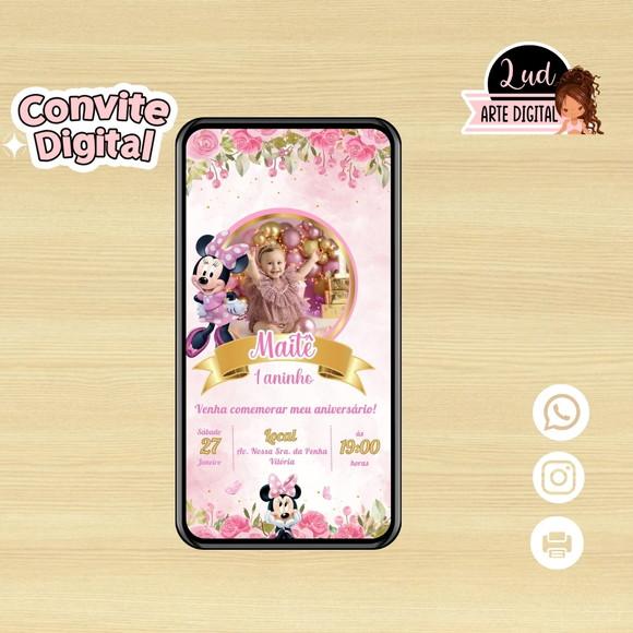 Convite Digital com Foto Minnie Rosa