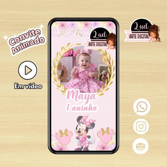 Convite Animado Minnie Rosa / Realeza / Candy