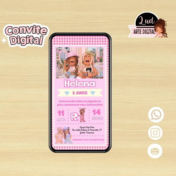 Convite Digital Roblox Rosa