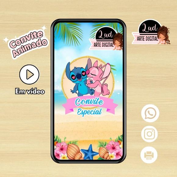Convite Animado Stitch Rosa
