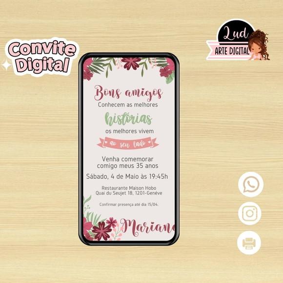 Convite Digital Adulto Floral