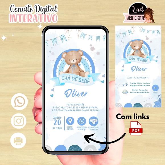 Convite Digital Interativo Chá de Fralda Ursinho