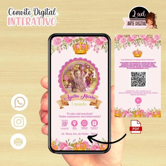 Convite Digital Interativo Realeza/princesa/coroa