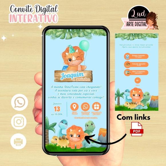 Convite Digital Interativo Dinossauro Baby
