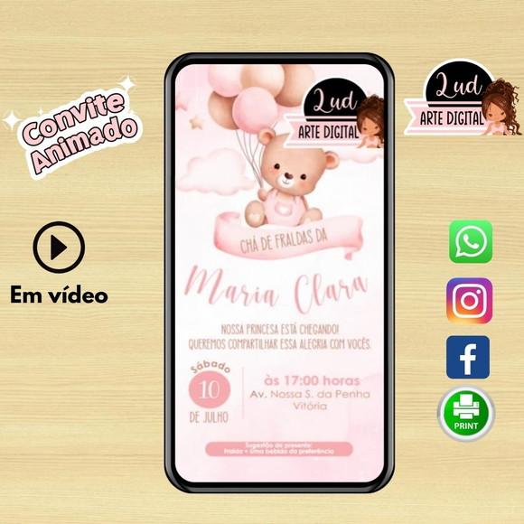 Convite Animado 30s Chá de Fralda Ursinha