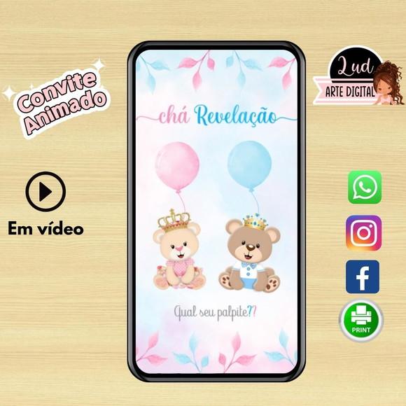 Convite Animado Vertical Chá Revelação Ursinhos