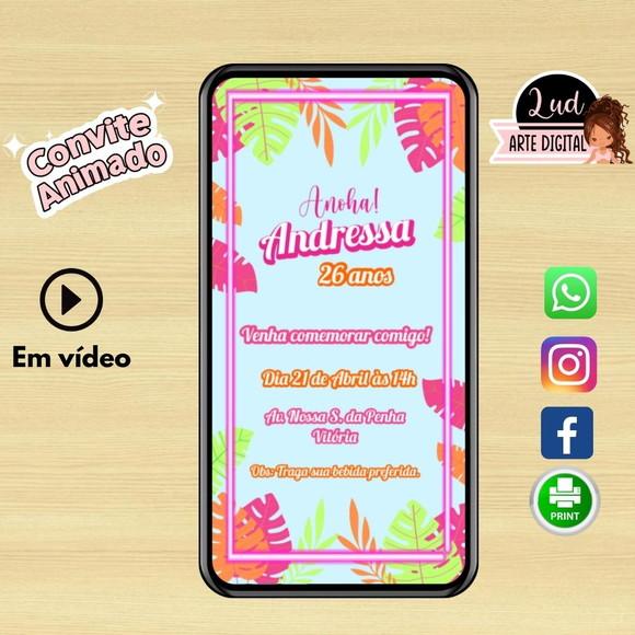 Convite Animado Adulto Tropical/tardezinha