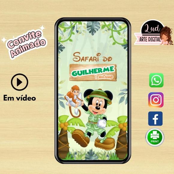 Convite Animado 20s Safari do Mickey