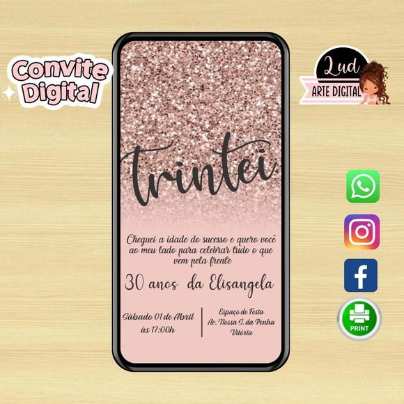 Convite Digital Adulto Rose 30 Anos