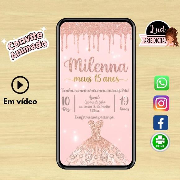 Convite Animado Vertical 30s 15 Anos Rosa