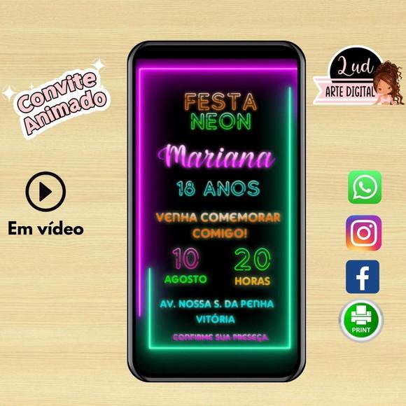 Convite Animado Vertical 30s Neon