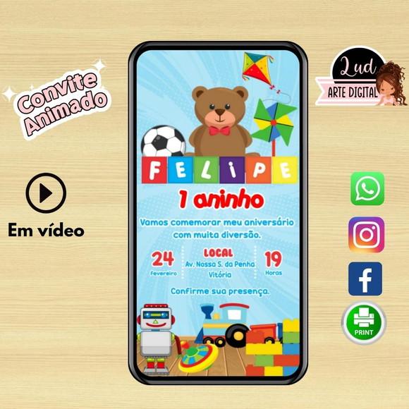 Convite Animado Vertical 30s Brinquedos