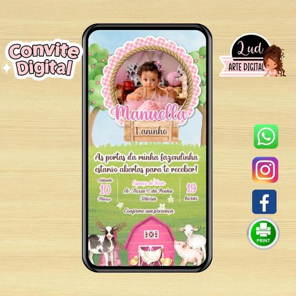 Convite Digital com Foto Fazendinha Rosa