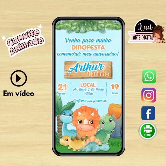 Convite Animado Vertical 30s Dino Baby