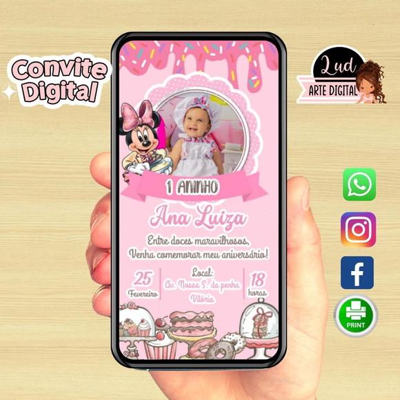 Convite Digital com Foto Confeitaria da Minnie