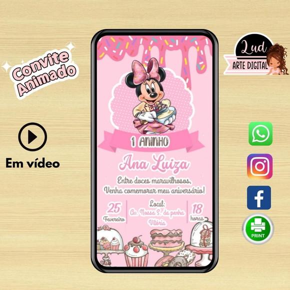 Convite Animado Vertical 30s Minnie Confeitaria