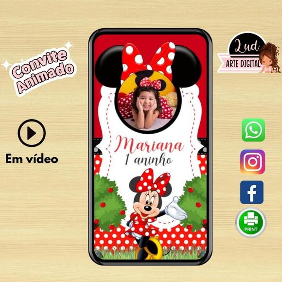 Convite Animado Vertical 30s Minnie Vermelha