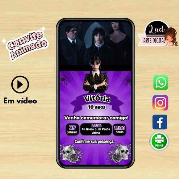 Convite Animado Vertical 30s Wandinha Addams