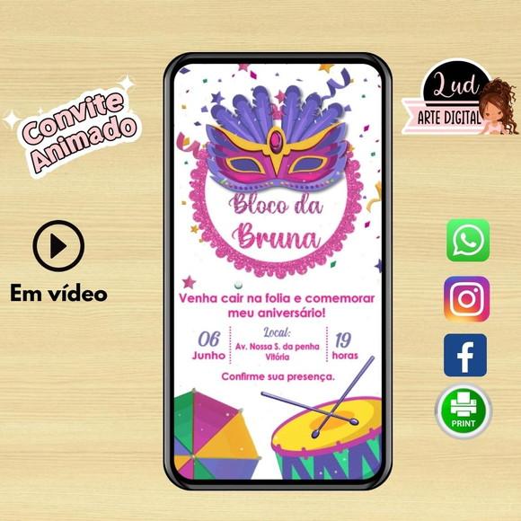 Convite Animado Vertical 30s Carnaval