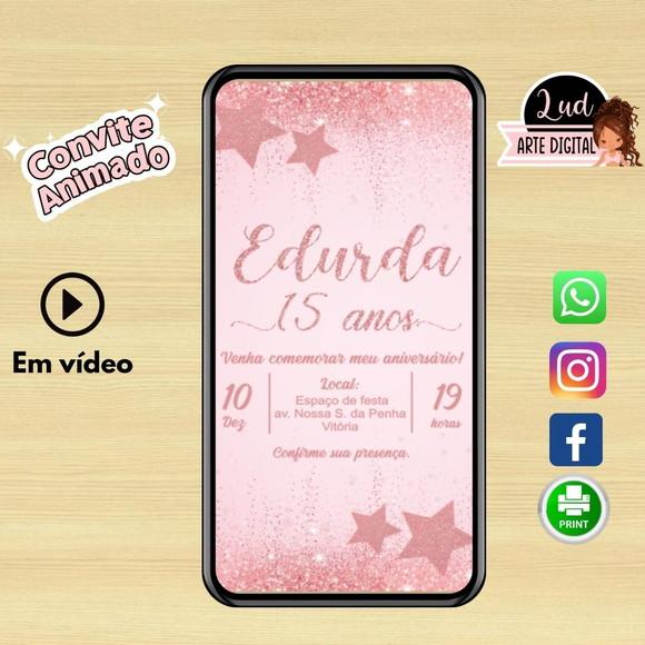Convite Animado Vertical 30s 15 Anos Rosa