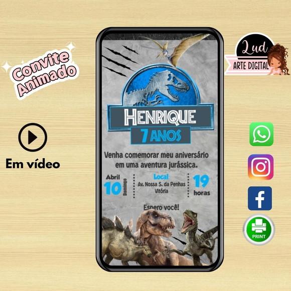 Convite Animado Vertical 30s Jurassic Park Dinossauro