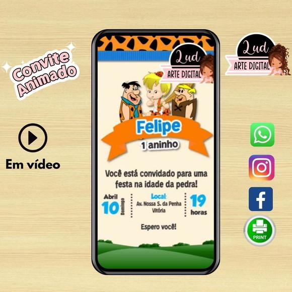 Convite Animado Vertical 30s Flintstone