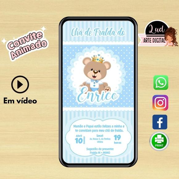 Convite Animado Vertical 30s Chá de Fralda Ursinho