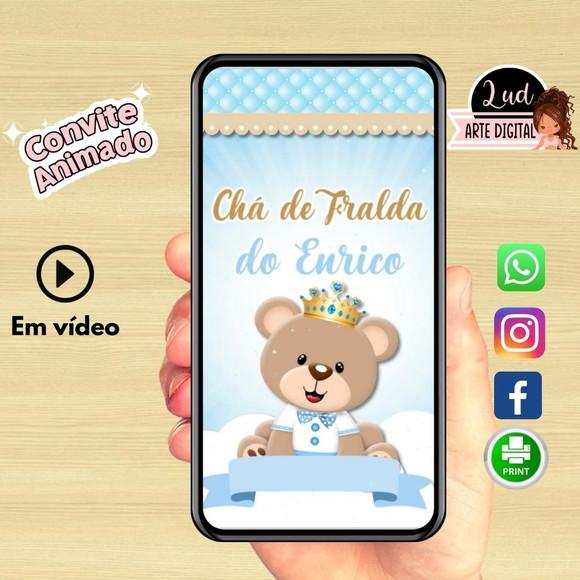 Convite Animado Vertical Chá de Fralda Ursinho