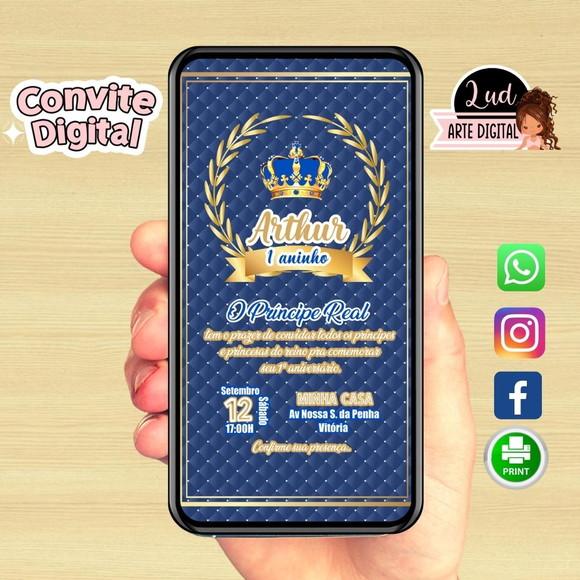Convite Digital Realeza Azul / Príncipe