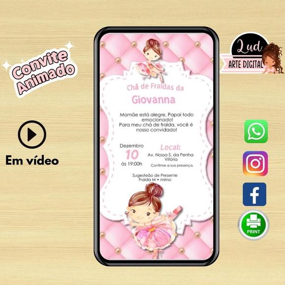 Convite Animado Vertical 30s Chá de Fralda Bailarina