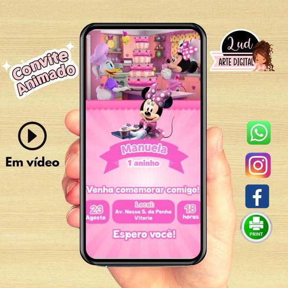 Convite Animado Vertical 30s Minnie Confeitaria