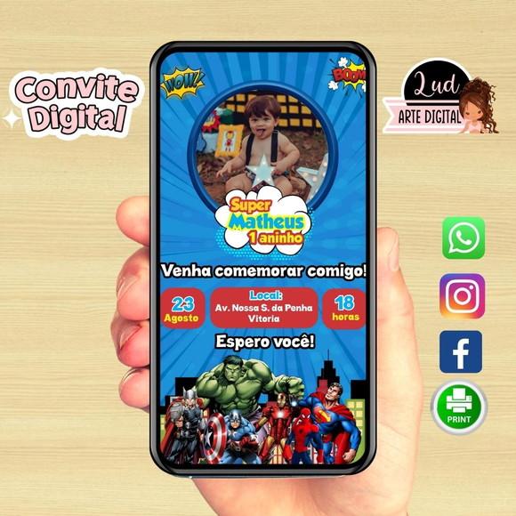 Convite Digital Com Foto Super Heróis