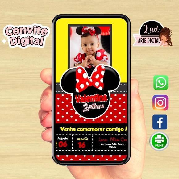 Convite Digital Com Foto Minnie Vermelha