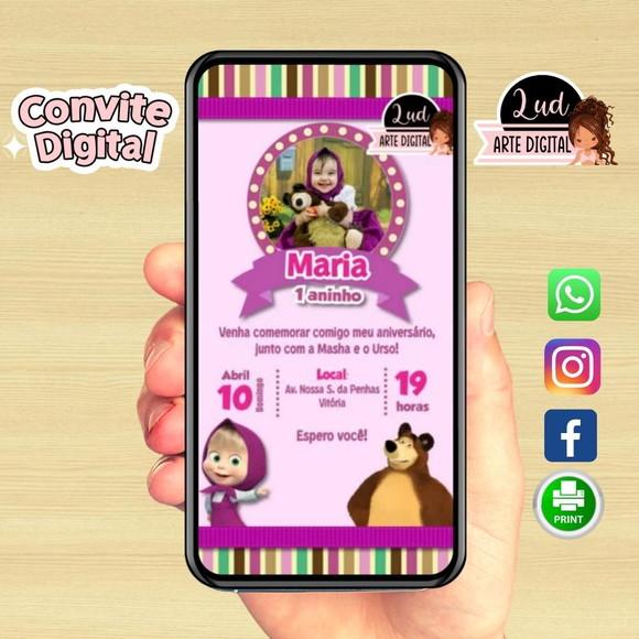 Convite Animado Vertical 20s Masha E O Urso