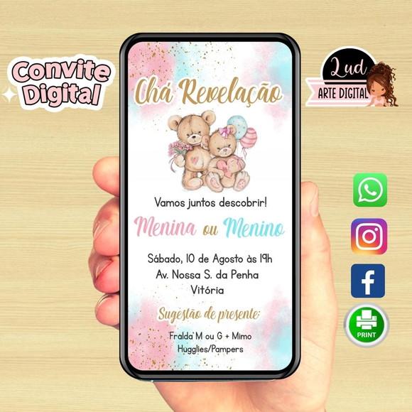 Convite Digital Chá Revelação Ursinhos