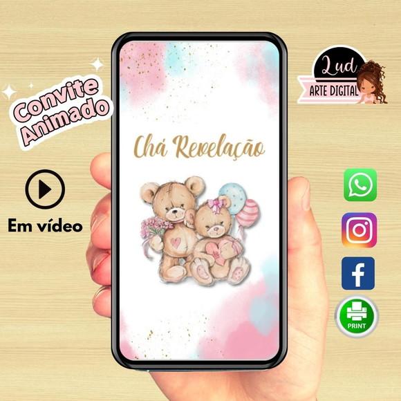 Convite Animado Vertical Chá Revelação Ursinhos