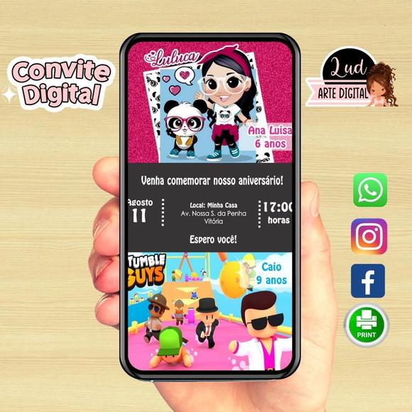 Convite Digital Dois Temas Duplo Luluca / Stumble Guys