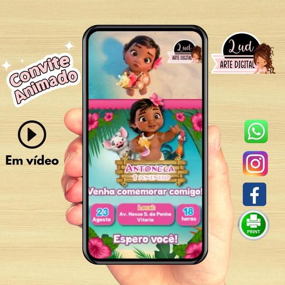 Convite Animado Vertical moana baby 20s